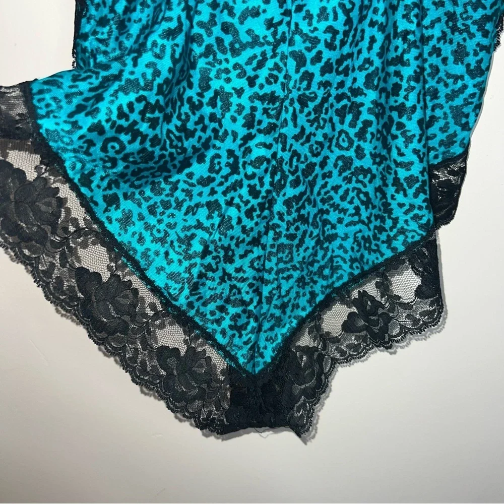 Vintage 80’s California Dynasty Teal and Black Animal Print Lace Lingerie Small